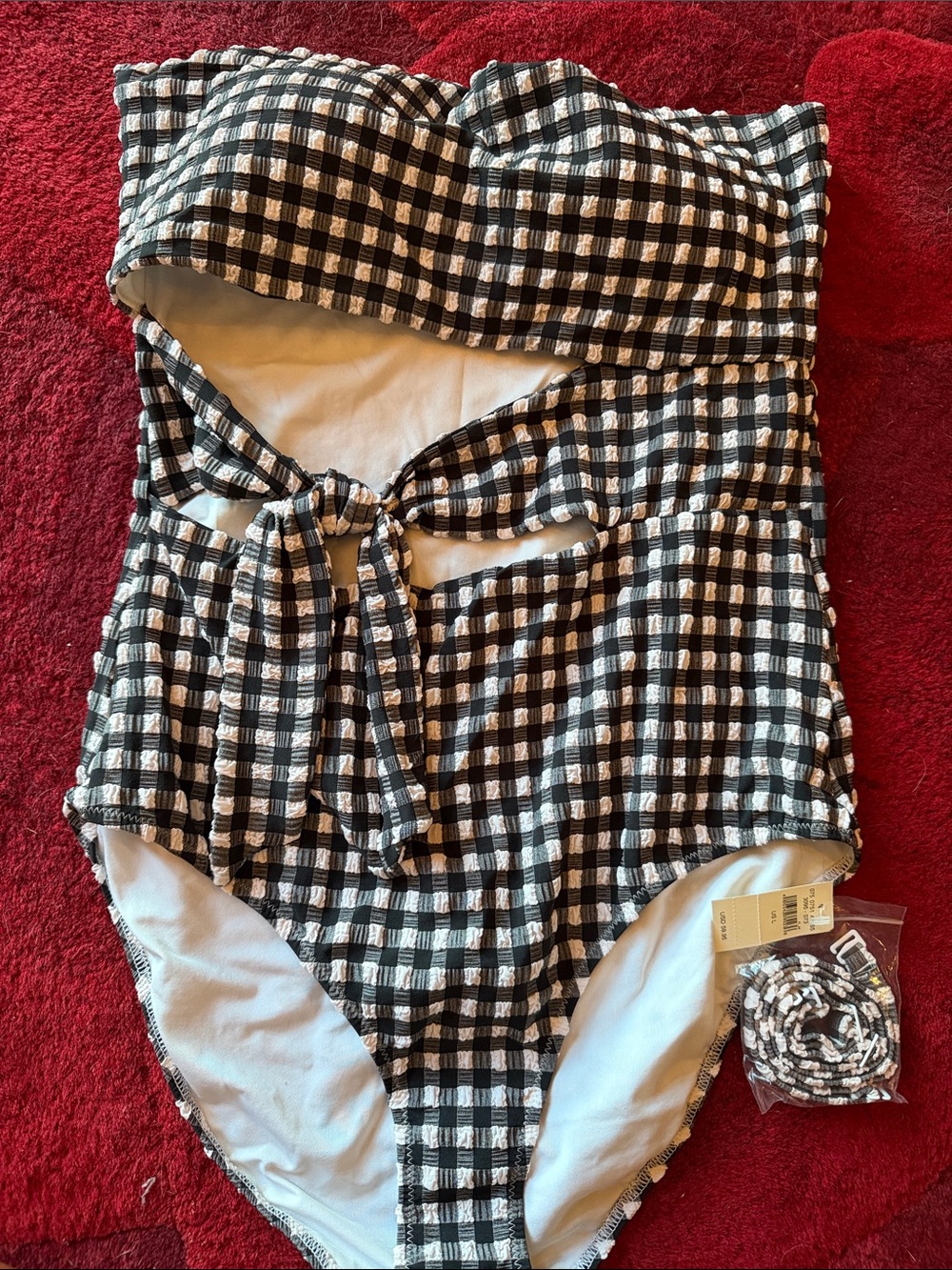 aerie Black and White Gingham One-Piece Swimsuit with Front Tie